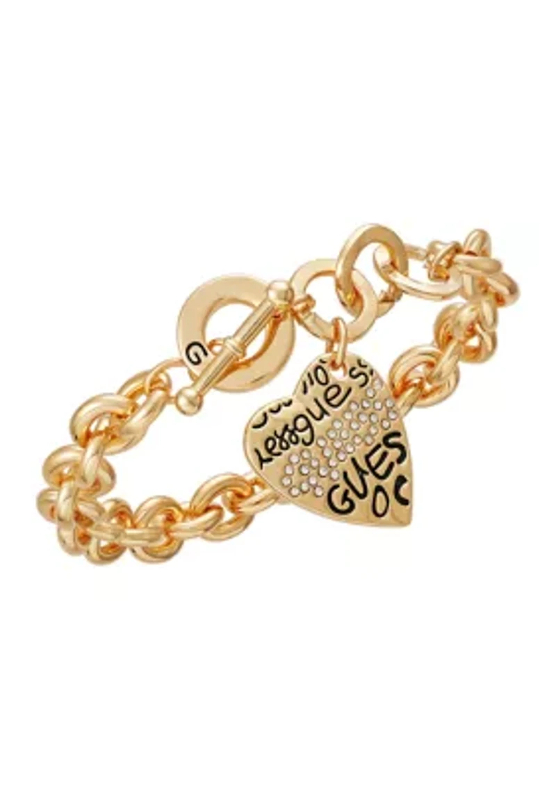 Gold Tone Heart Graffiti Bracelet