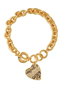 Gold Tone Heart Graffiti Bracelet