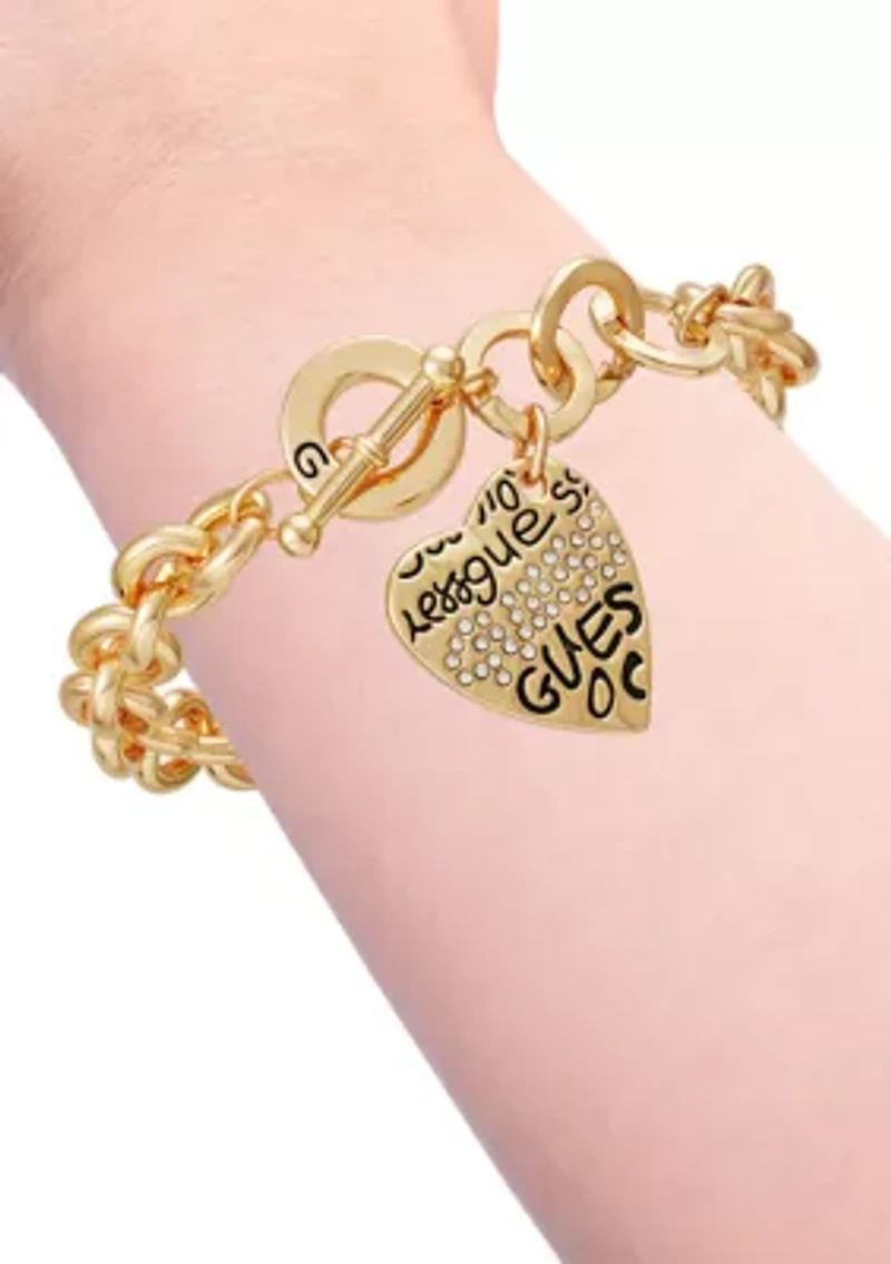 Gold Tone Heart Graffiti Bracelet