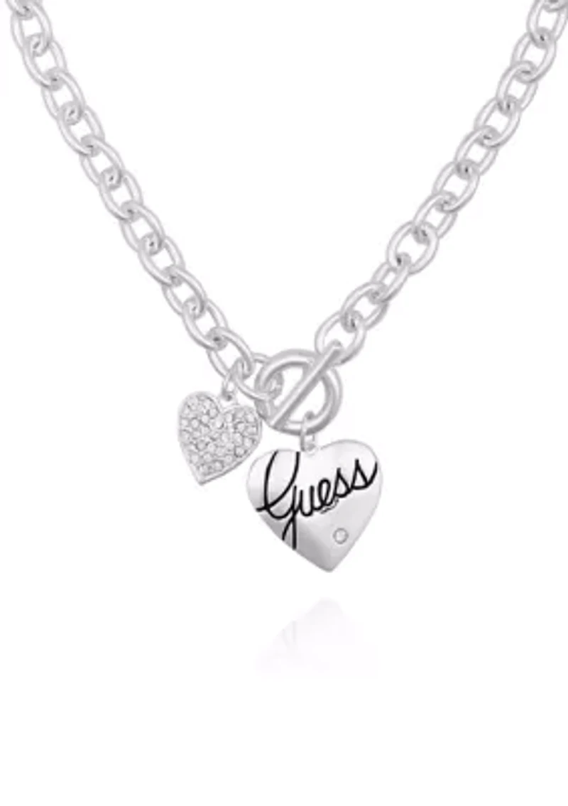 Silver Tone Front Close Toggle Heart Charm Necklace