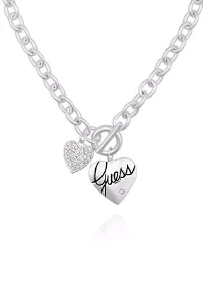Silver Tone Front Close Toggle Heart Charm Necklace