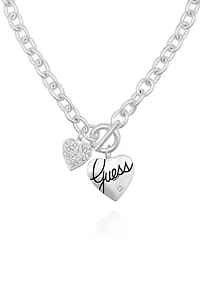 Silver Tone Front Close Toggle Heart Charm Necklace