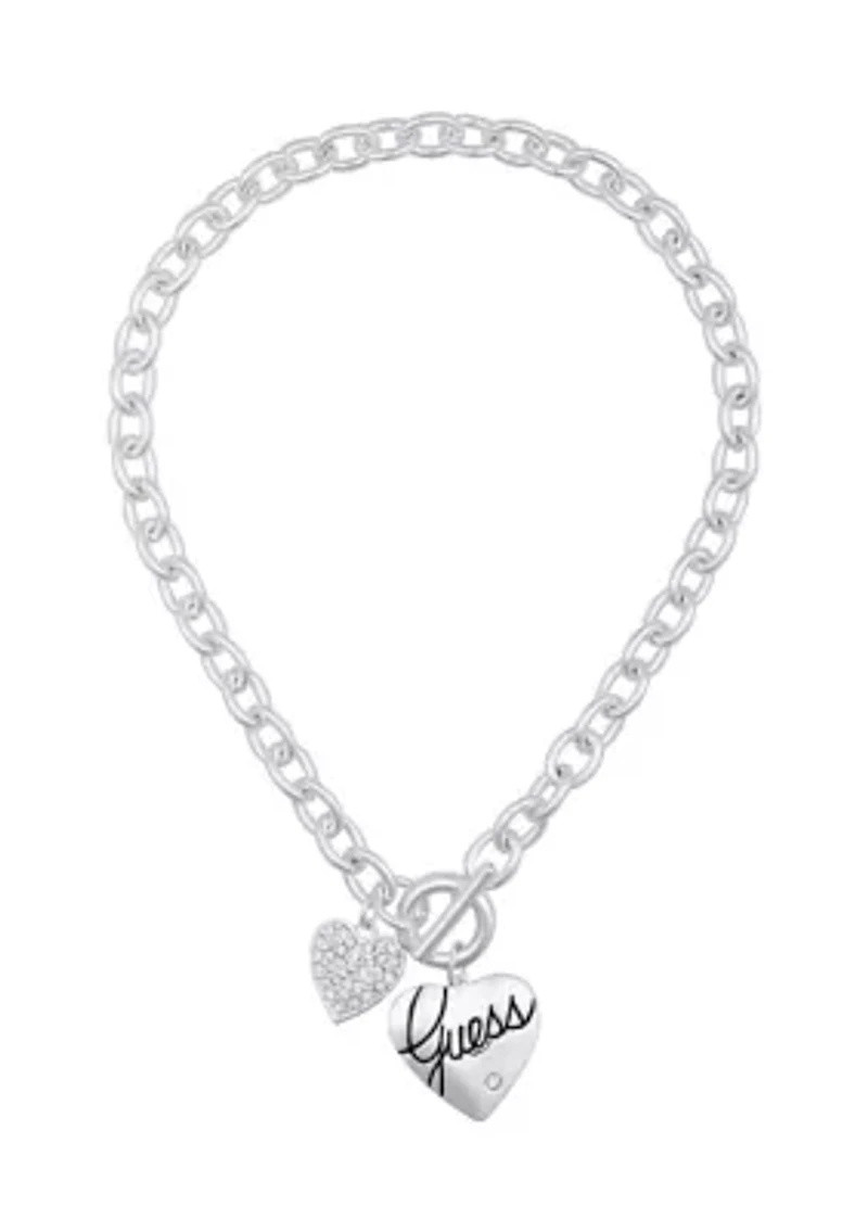 Silver Tone Front Close Toggle Heart Charm Necklace