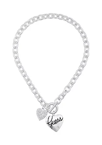Silver Tone Front Close Toggle Heart Charm Necklace
