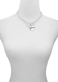 Silver Tone Front Close Toggle Heart Charm Necklace