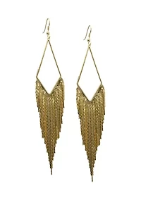 Gold Tone Multi Chain Linear Tassel Earrings