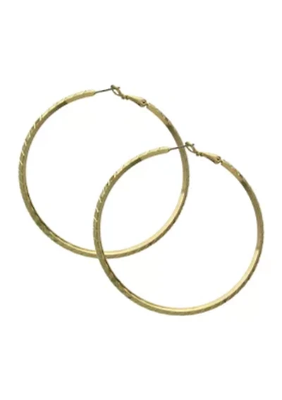 Gold Tone Textured Hoop Earrings