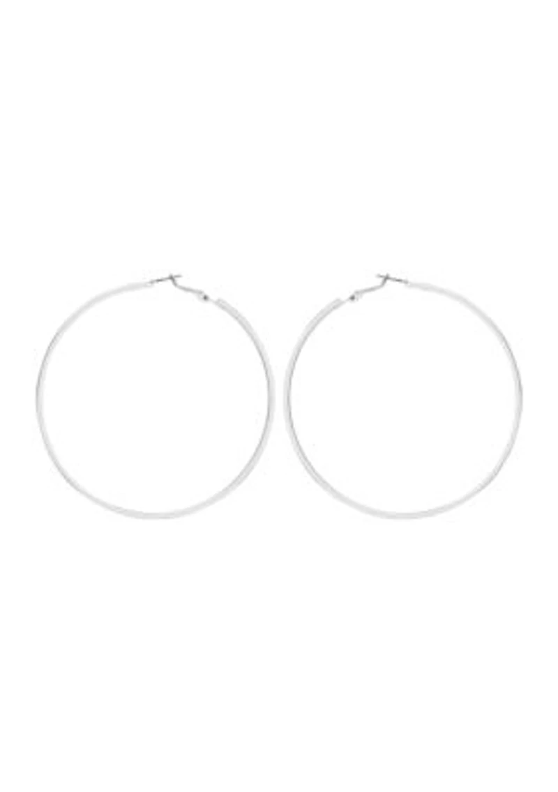Silver Tone Thin Hoop Earrings