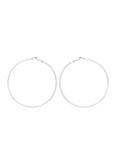 Silver Tone Thin Hoop Earrings