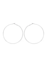 Silver Tone Thin Hoop Earrings
