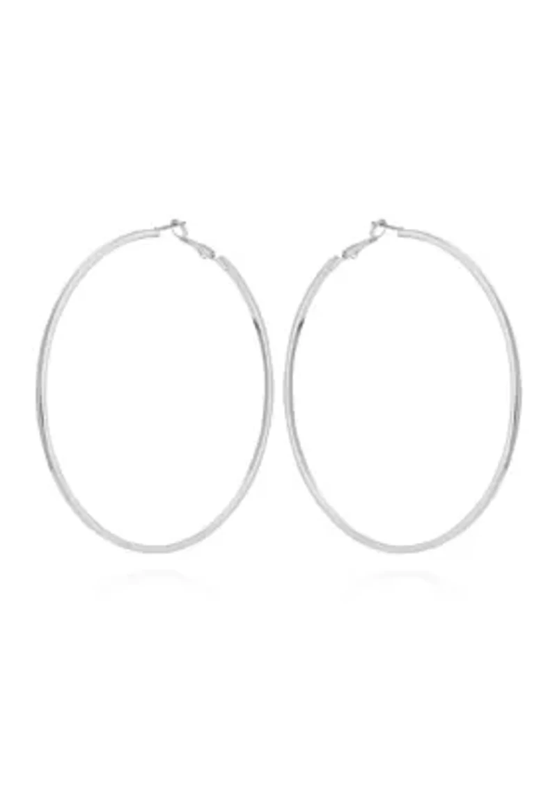 Silver Tone Thin Hoop Earrings