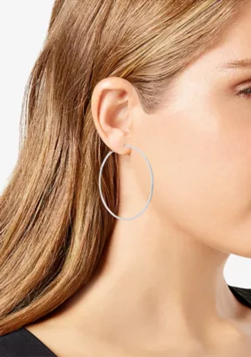 Silver Tone Thin Hoop Earrings