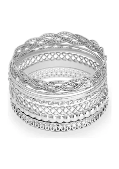 Silver Tone Bangle Bracelets - Set of 7