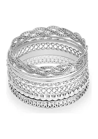 Silver Tone Bangle Bracelets - Set of 7