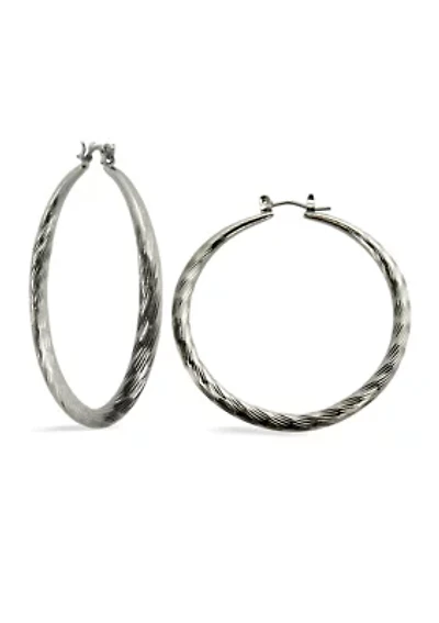 Silver Tone Textured Hoop Earrings