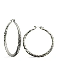 Silver Tone Textured Hoop Earrings