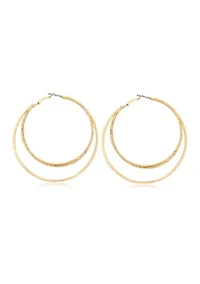 Gold Tone Textured and Polished Orbital Hoop Earrings