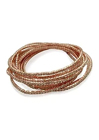 Rose Gold Tone and Crystal Stretch Bracelets - Set of 10