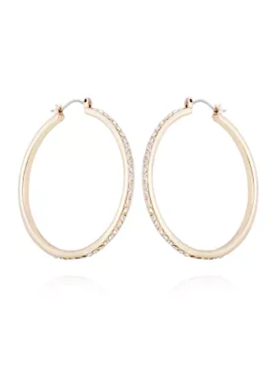 Gold Tone and Crystal Hoop Earrings