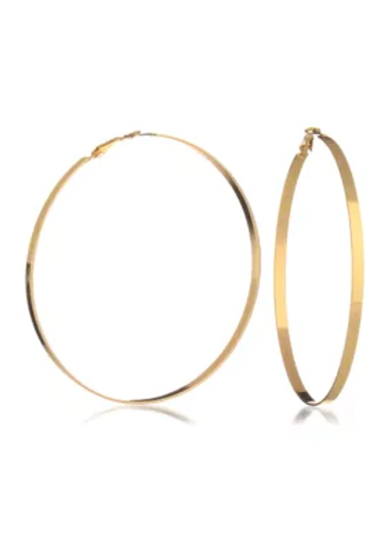 Gold Tone Flat Edge Hoop Earrings