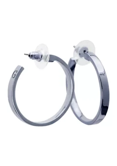 Silver Tone Square Edge Hoop Earrings