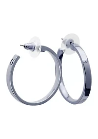 Silver Tone Square Edge Hoop Earrings