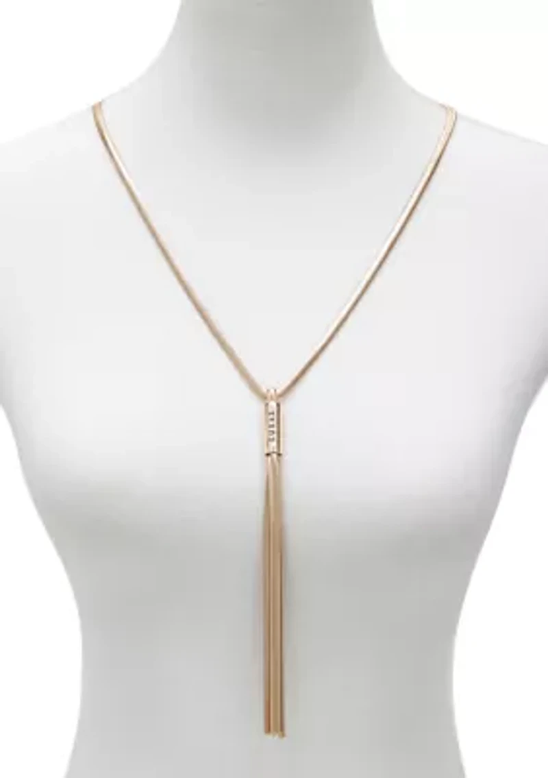 Gold Tone Snake Chain Y Necklace
