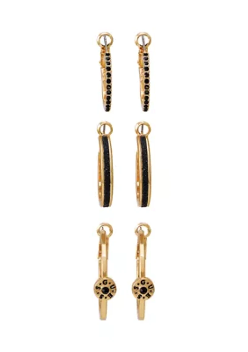 Gold Tone Onyx Hoop Earrings Set