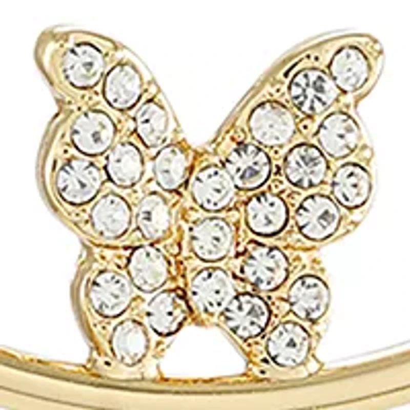 Gold Tone Crystal Butterfly Hoop Earrings