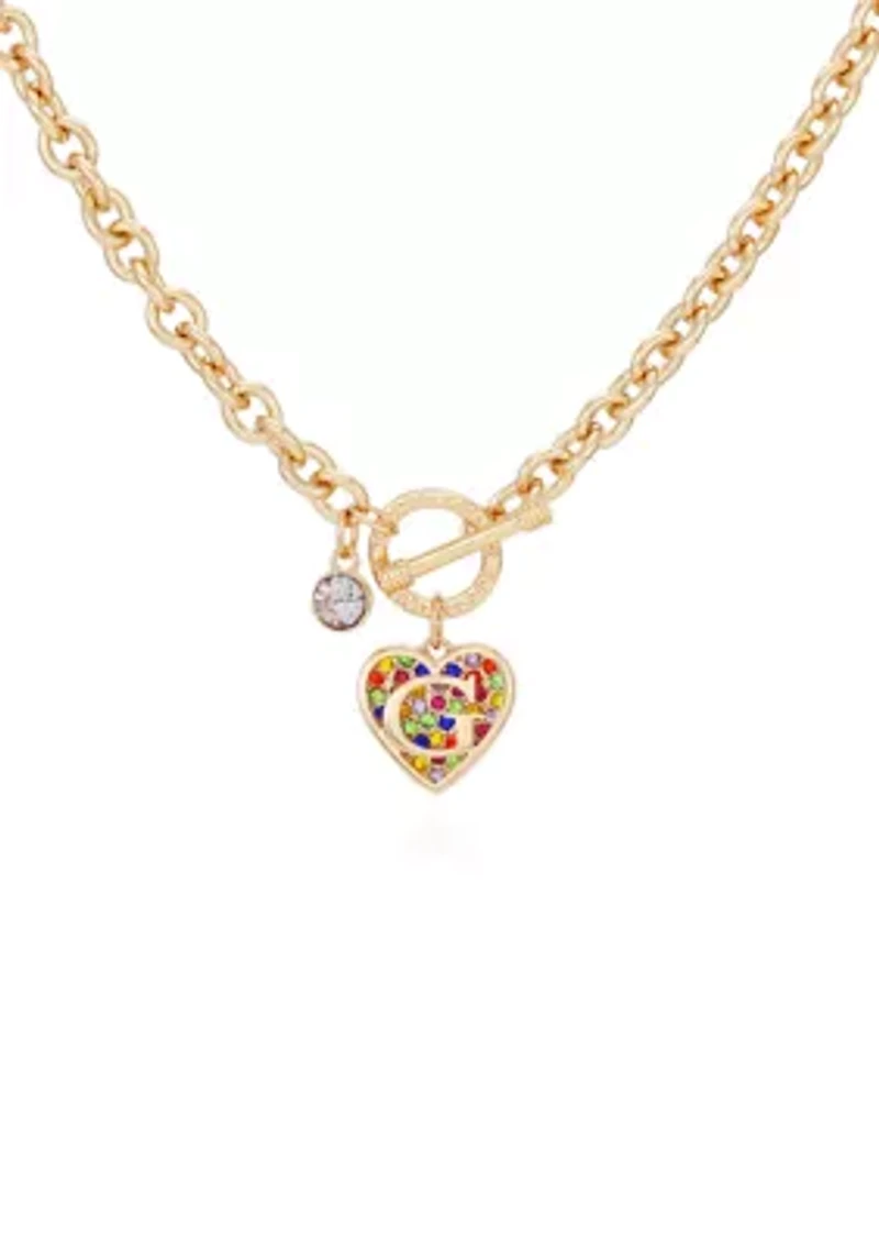 Gold Tone Multi Stone Toggle Necklace