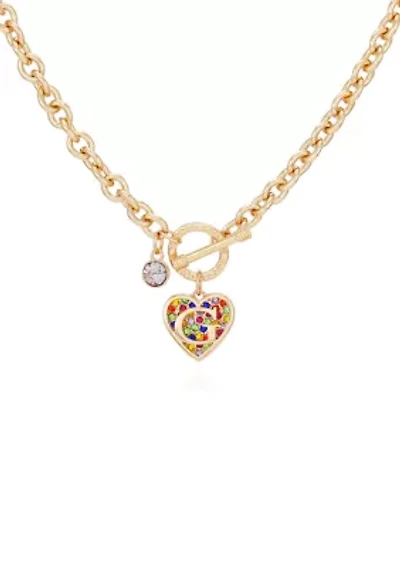 Gold Tone Multi Stone Toggle Necklace