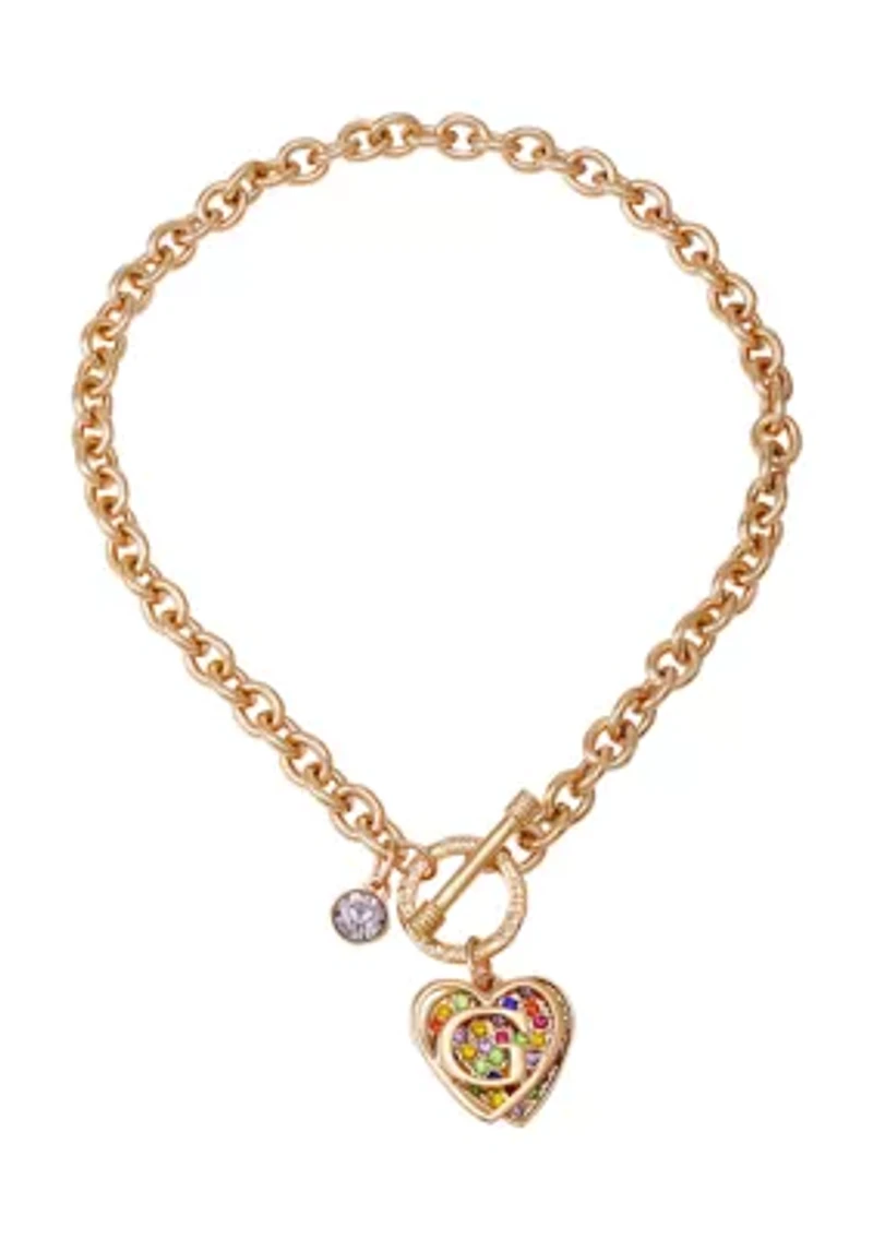 Gold Tone Multi Stone Toggle Necklace