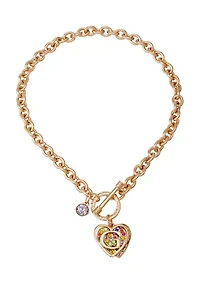 Gold Tone Multi Stone Toggle Necklace