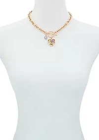 Gold Tone Multi Stone Toggle Necklace