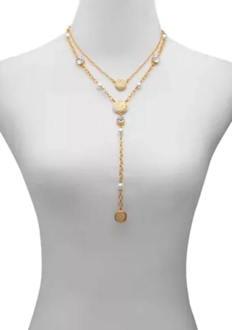Gold Tone Layered Y Necklace