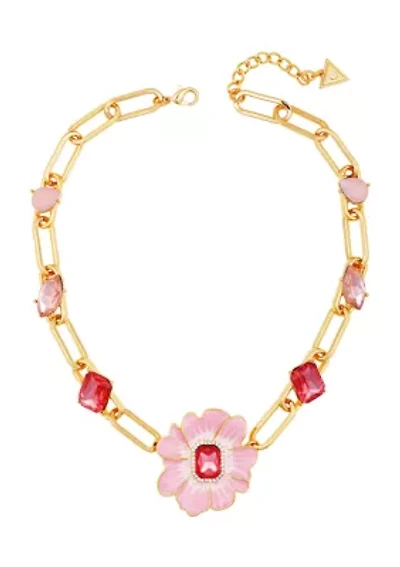 Gold Tone Statement Flower Pendant Necklace