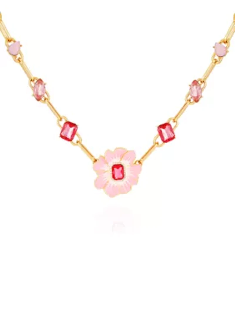 Gold Tone Statement Flower Pendant Necklace