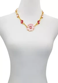 Gold Tone Statement Flower Pendant Necklace