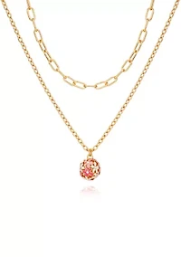 Gold Tone Multi Strand Pink Floral Pendant Necklace