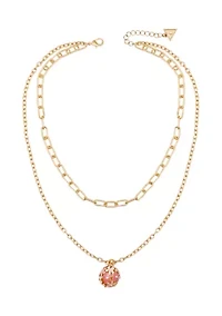 Gold Tone Multi Strand Pink Floral Pendant Necklace