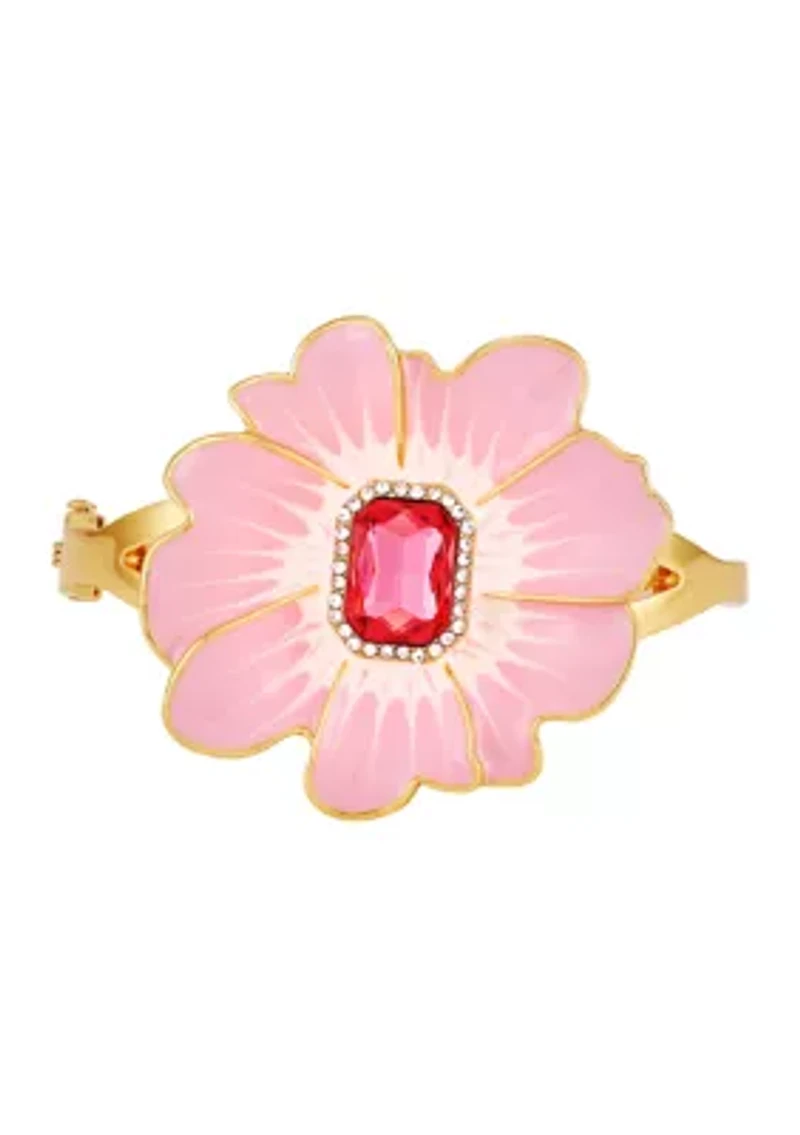Gold Tone Pink Flower Bracelet