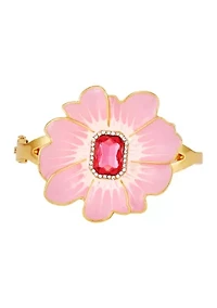 Gold Tone Pink Flower Bracelet
