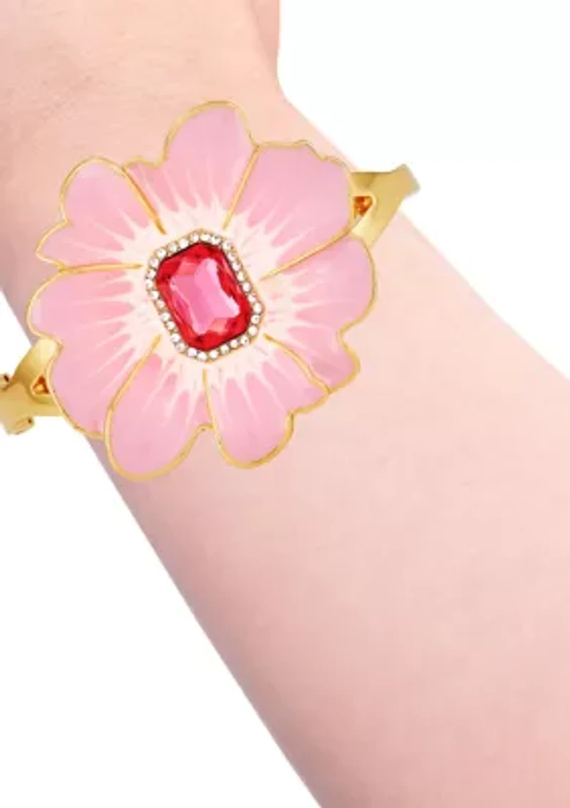 Gold Tone Pink Flower Bracelet