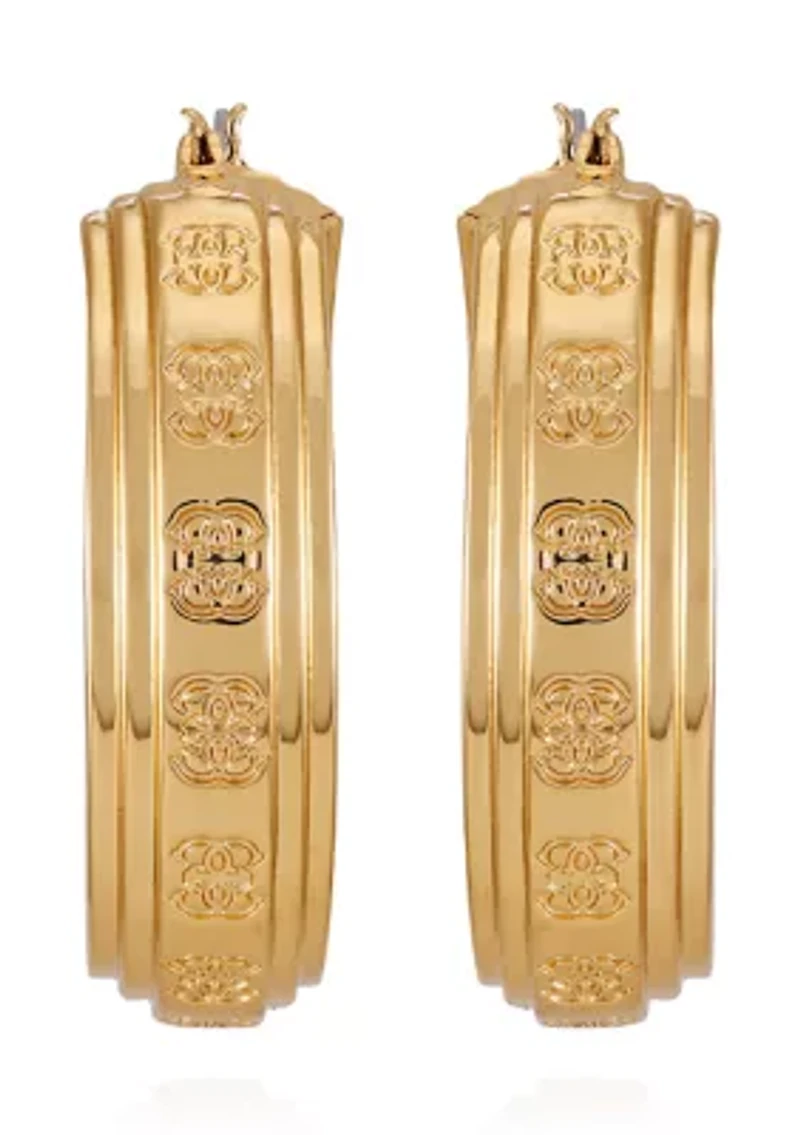 Gold Tone Logo Hoop Earrings