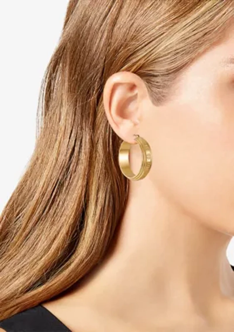 Gold Tone Logo Hoop Earrings