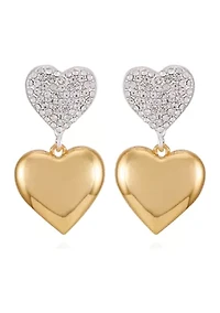 Two Tone Crystal Heart Drop Earrings