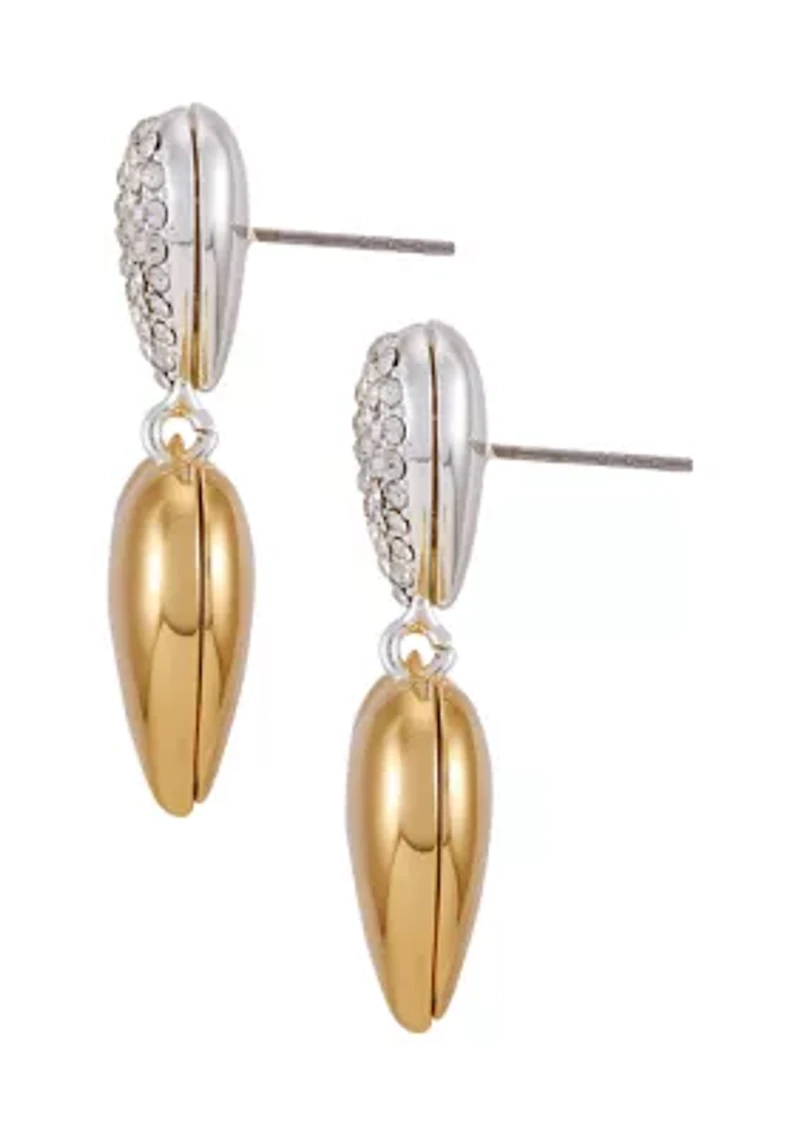 Two Tone Crystal Heart Drop Earrings