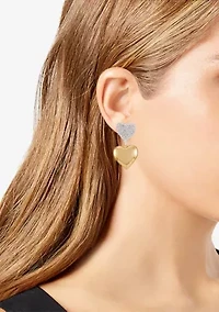 Two Tone Crystal Heart Drop Earrings