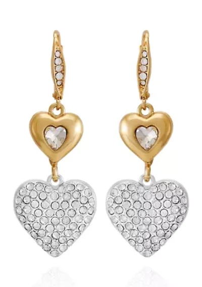 Two Tone Drop Heart Earrings