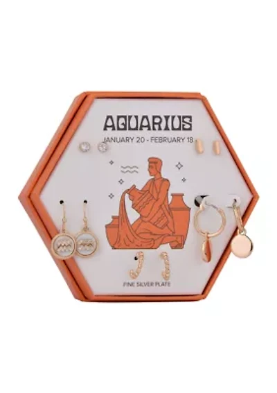 Gold Tone Zodiac 5 pair Earrings Set